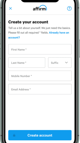 screenshot of creating account
