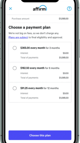screenshot of payment plans