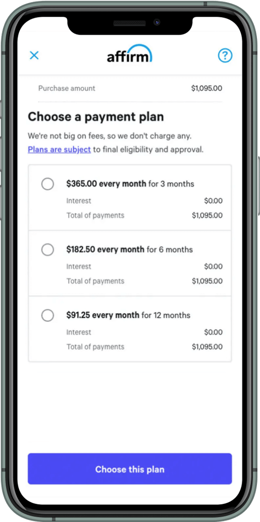 screenshot of payment plans