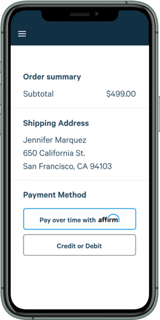screenshot of adding affirm at checkout
