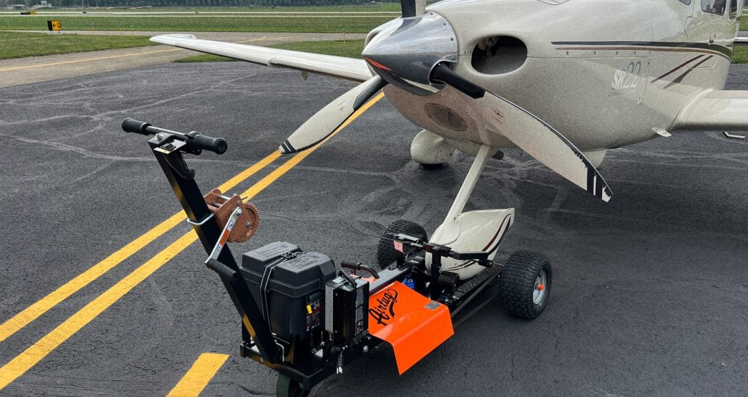 overhead view of airtug attached to a plane