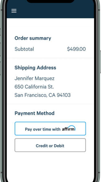 screenshot of adding affirm at checkout