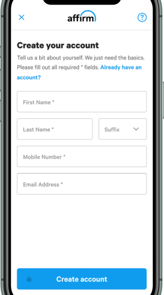 screenshot of creating account