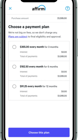 screenshot of payment plans